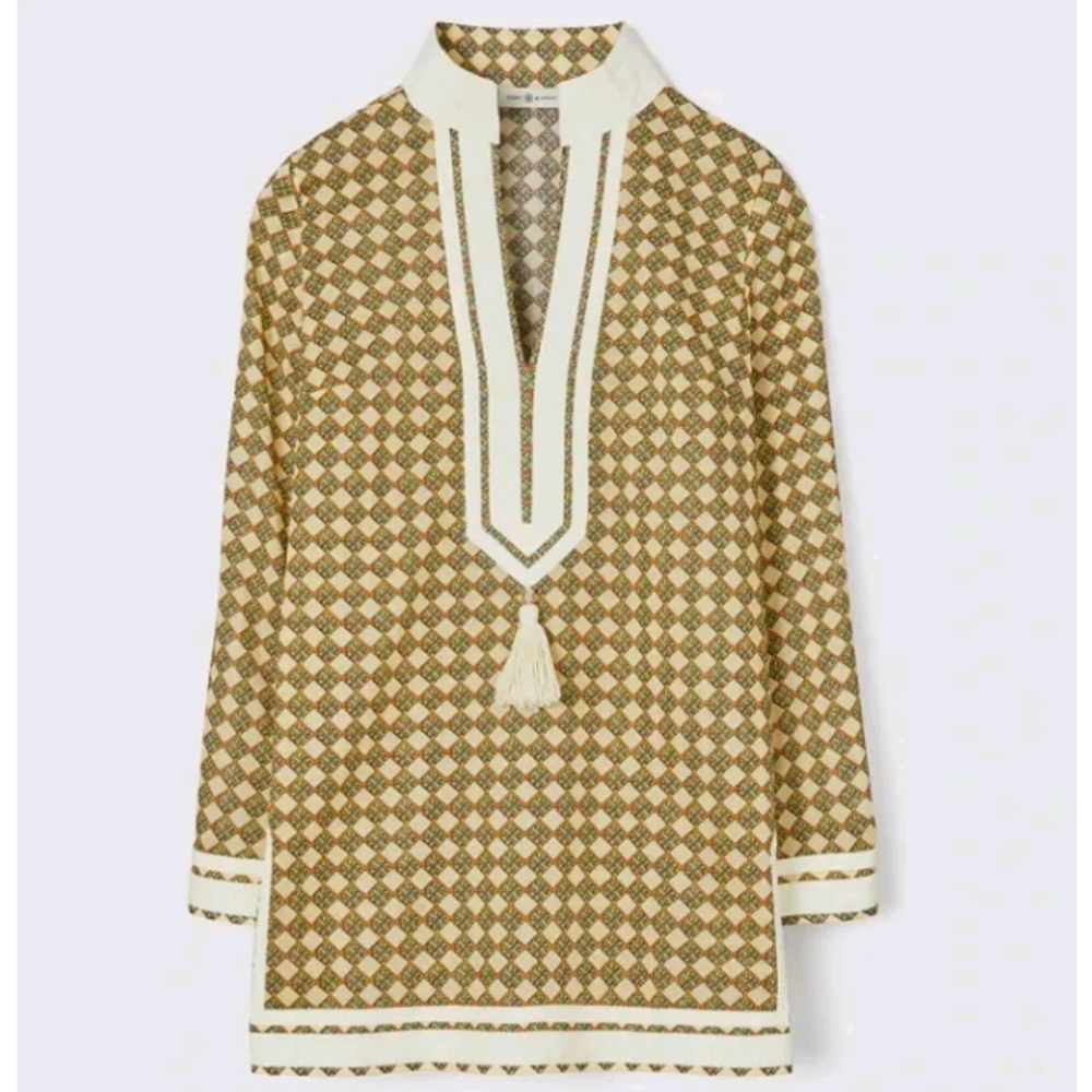 Tory burch Tory Tunic printed beach coverup nwt m 3D check logo lime nwt